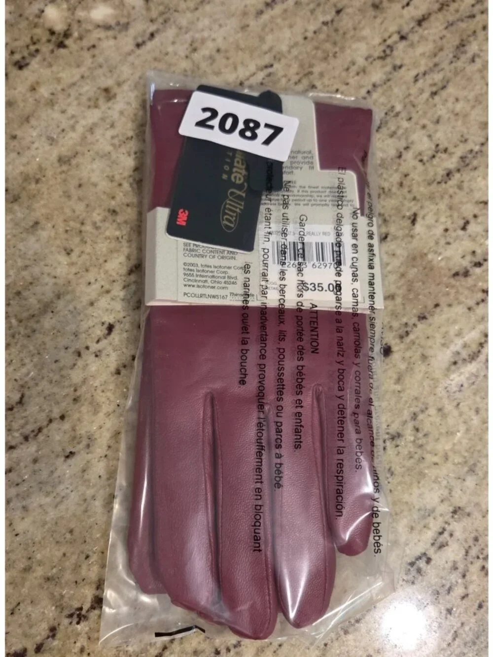 New! Isotoner Womens 7.5 /M Red Leather Gloves Thinsulate Lined 40 gram 88325